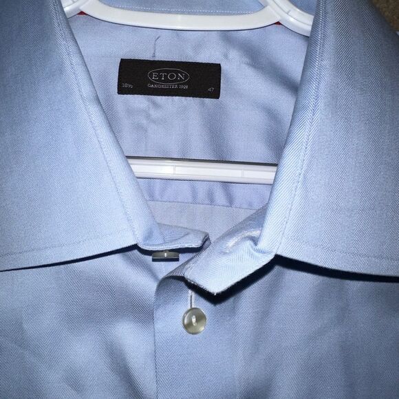 Eton Blue Dress Shirt w French Cuffs and Mother of Pearl Buttons - Picture 2 of 5